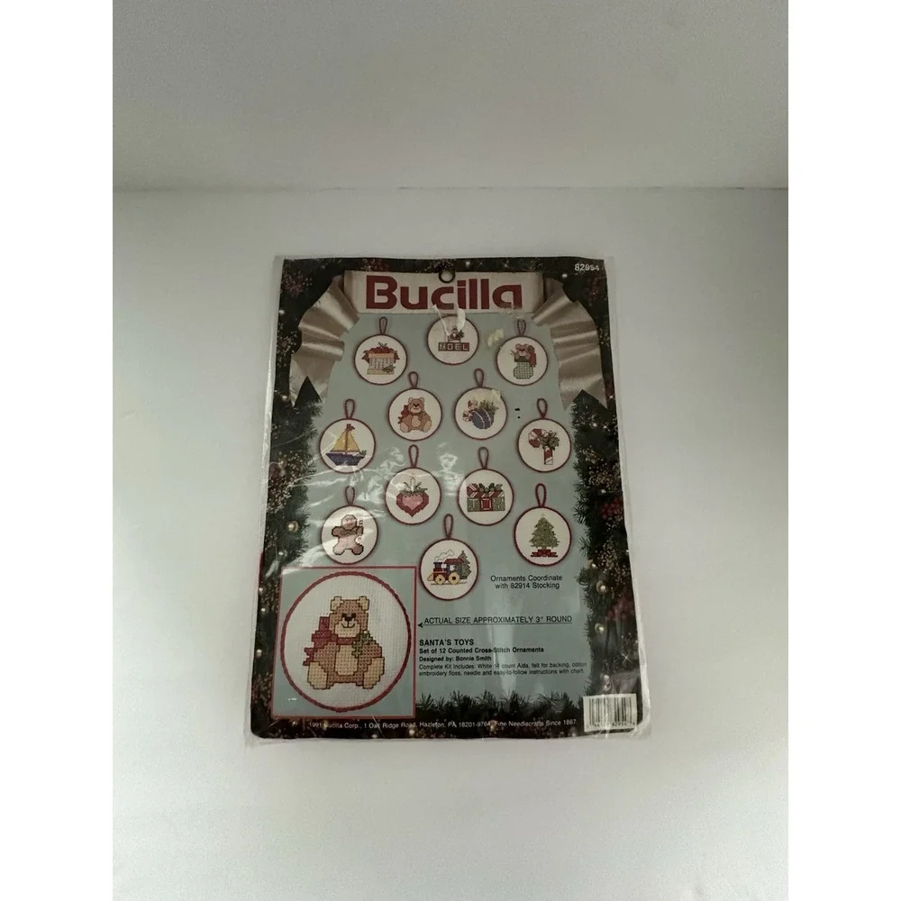 Vtg Bucilla Santa's Toys 82954 12 Counted Cross Stitch Christmas Ornaments 1991